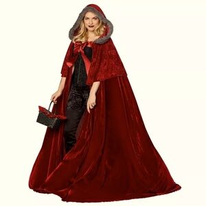 Spirit Halloween Adult Faux Fur Red Riding Hood Cape Deluxe one size costume
